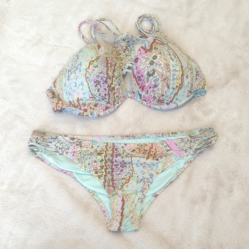 Victoria's Secret Pastel Paisley Mint & Pink Bikini